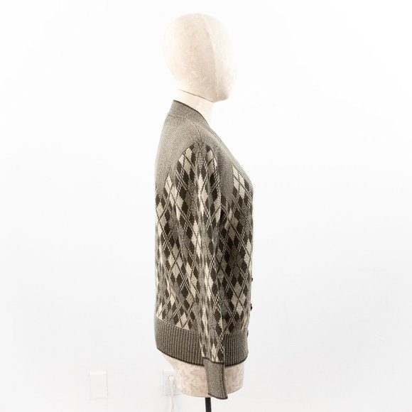 Vintage 80s M Argyle Plaid Print Sweater Brown - Picture 7 of 10